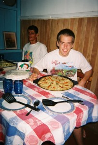 Volunteer eating pizza