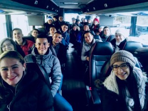 winter students on bus